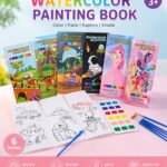 Kids Water Colour Drawing Book with watercolor palette and paint brushes for children
