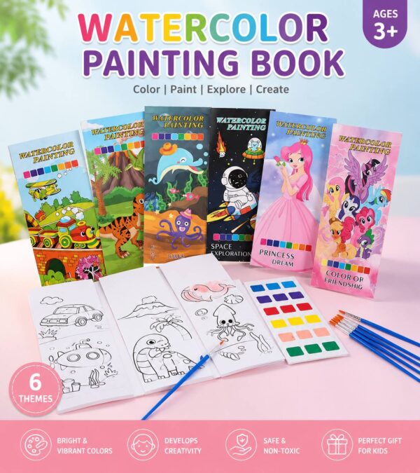 Kids Water Colour Drawing Book with watercolor palette and paint brushes for children